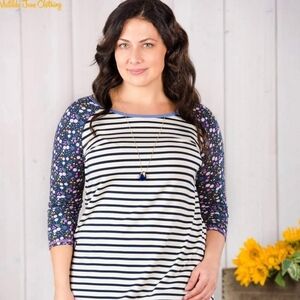 Women's Matilda Jane Heartbeat Raglan Jersey Shirt Small Stripes Floral Spring